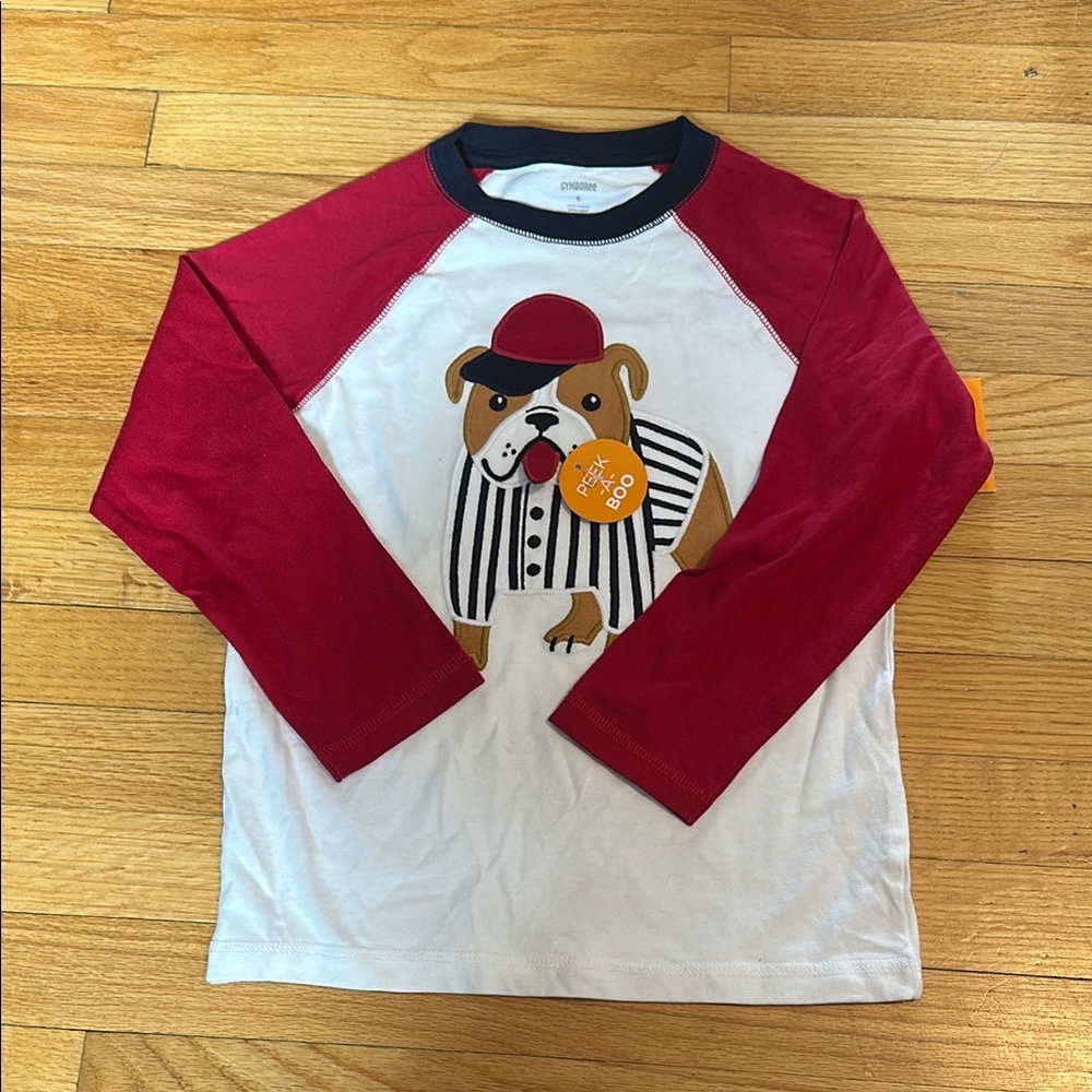 Kids Long Sleeve Bulldog Graphic Raglan Shirt - Red & White